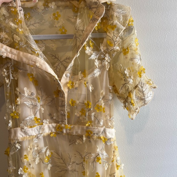 L'ATISTE Cream Buttoned Puff Sleeve Sundress - Picture 1 of 4
